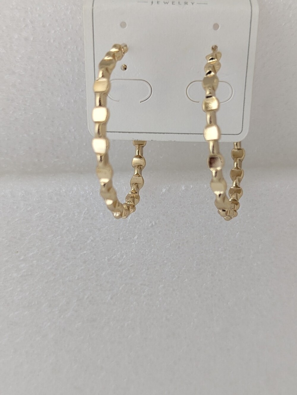 14K Gold Plated Color 40mm Textured Hoop Earrings Lightweight - Picture 2 of 3